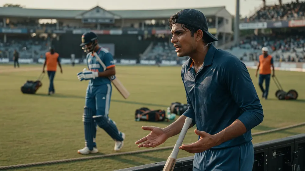 Cricket batter playing a forceful shot during a limited-overs international with the field set deep